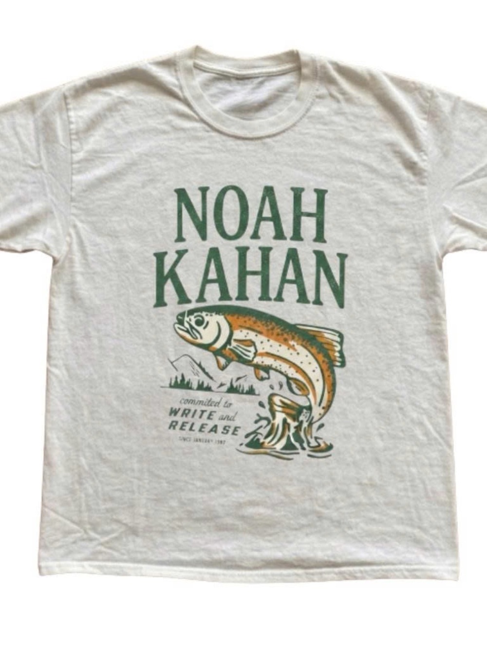 White Graphic Tee with Green & Orange Fish Print